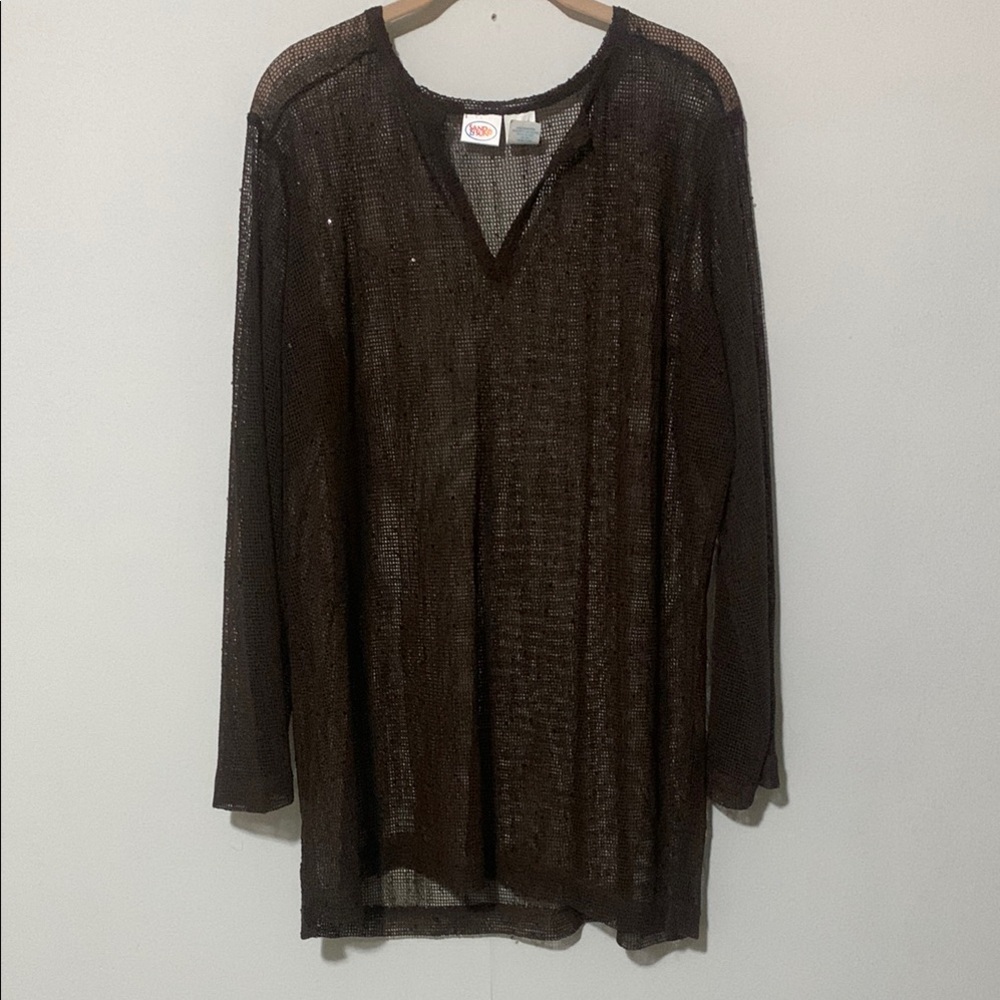 Sun N Sand Shimmery Sheer Brown Long Sleeve Cover Up NWOT
